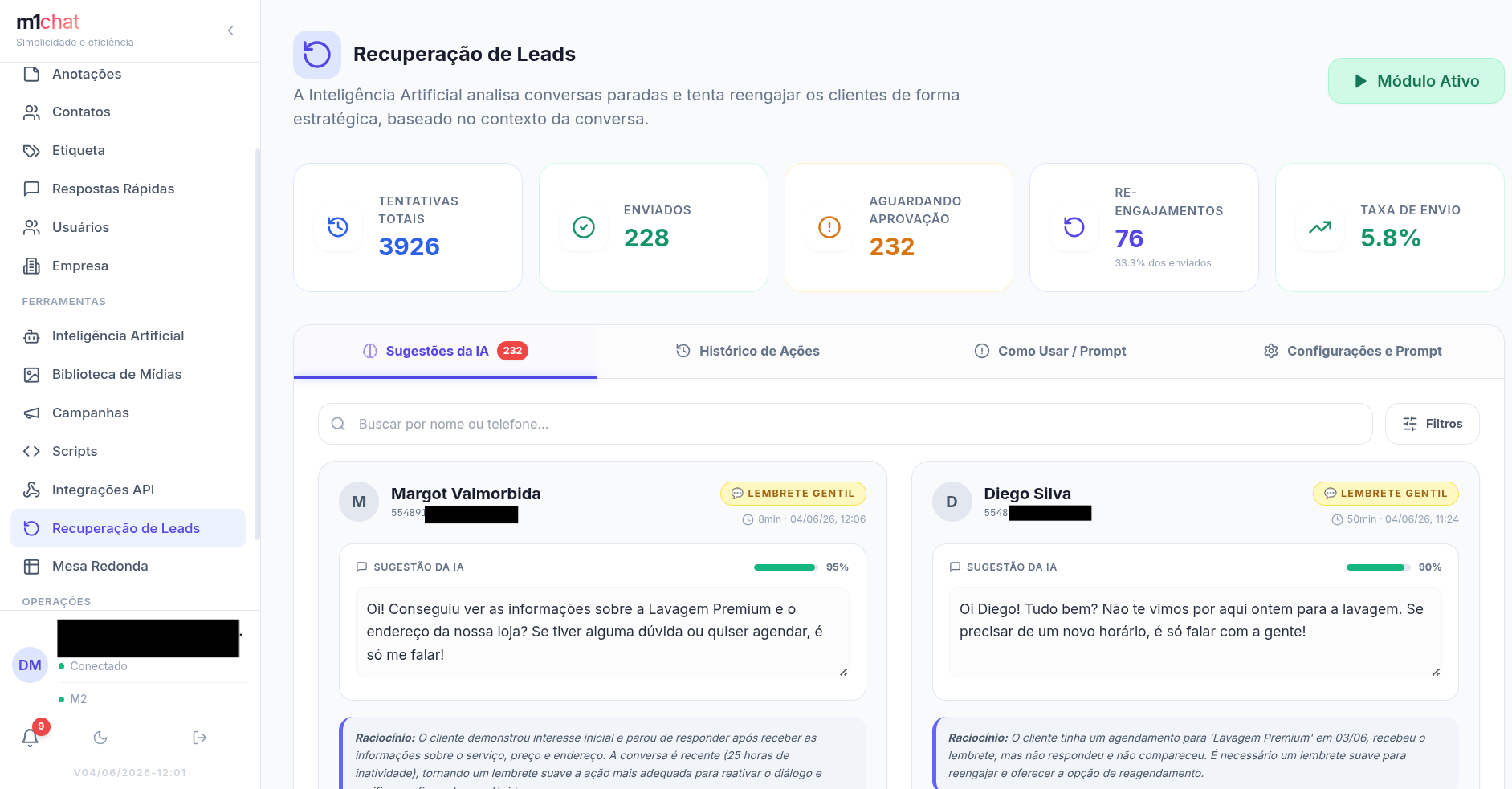 Painel de Recuperação de Leads
